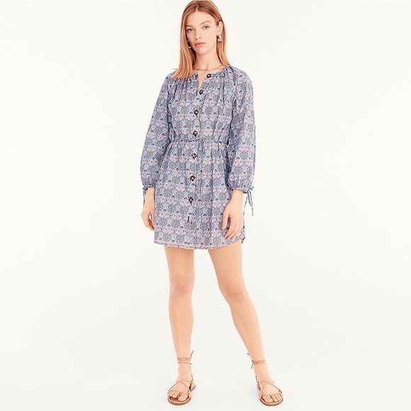 J. Crew - Tie-sleeve Button-front Cotton Dress in Liberty® Club Nouveau Fabric - Picture 1 of 15